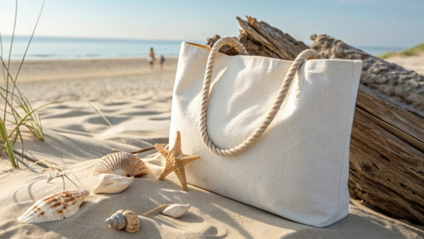 Torba plażowa leży na plaży