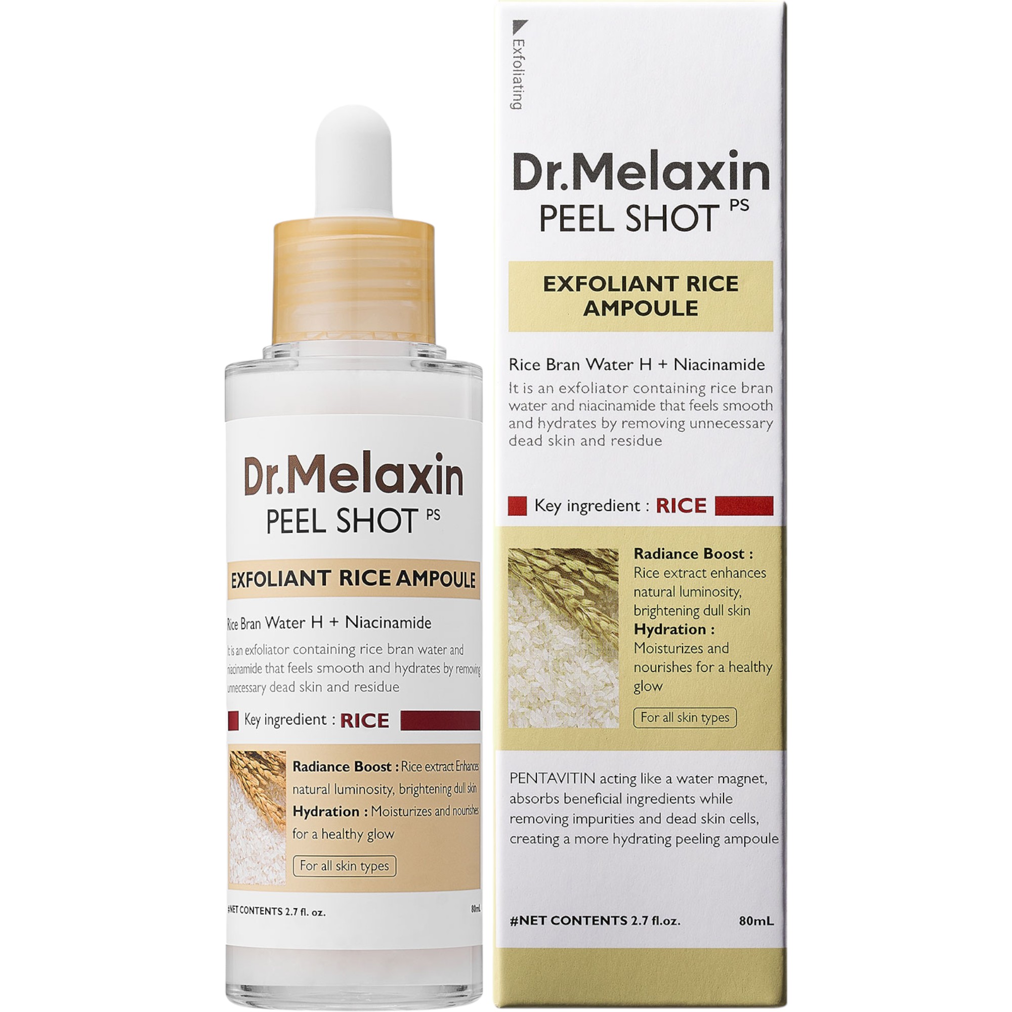 Dr.Melaxin Peel Shot Exfoliating White Rice Ampoule, Delikatnie złuszczający peeling z ekstraktem z białego ryżu