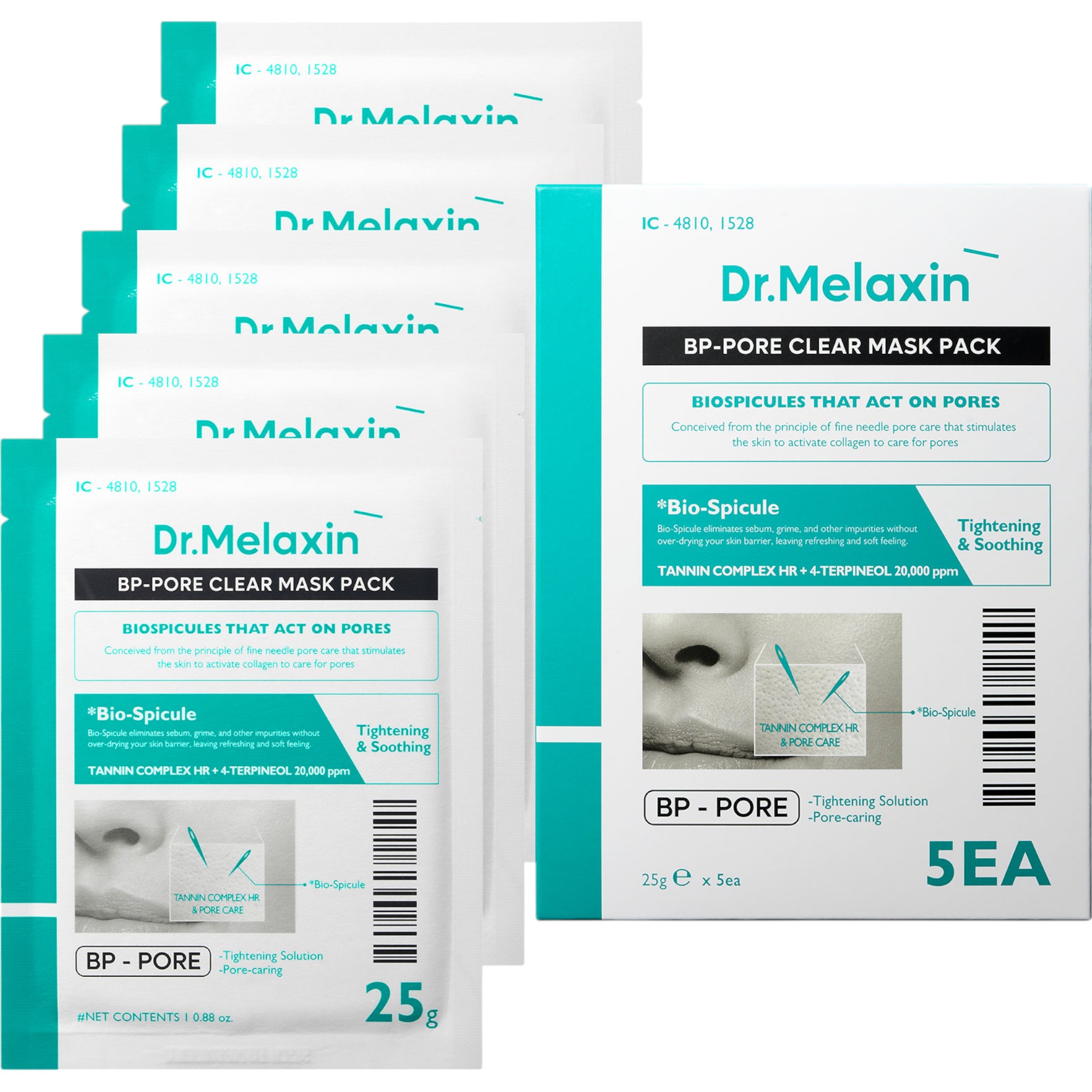 Dr.Melaxin BP Pore Clear Mask Pack, Maska oczyszczająca to twarzy, 5x25g