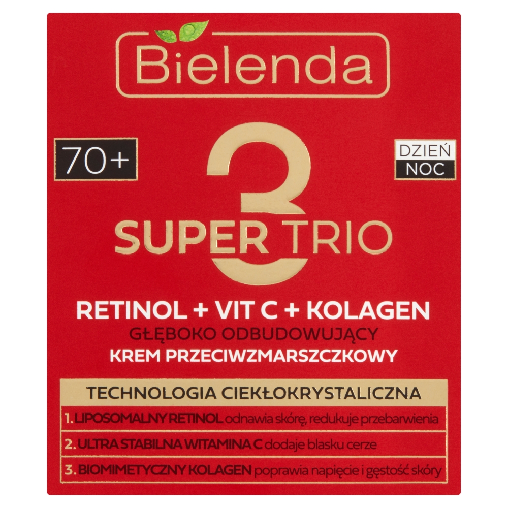 Bielenda Super Trio (Retinol + Vit C + Kolagen) Krem przeciwzmarszczkowy 70+ dzień/noc