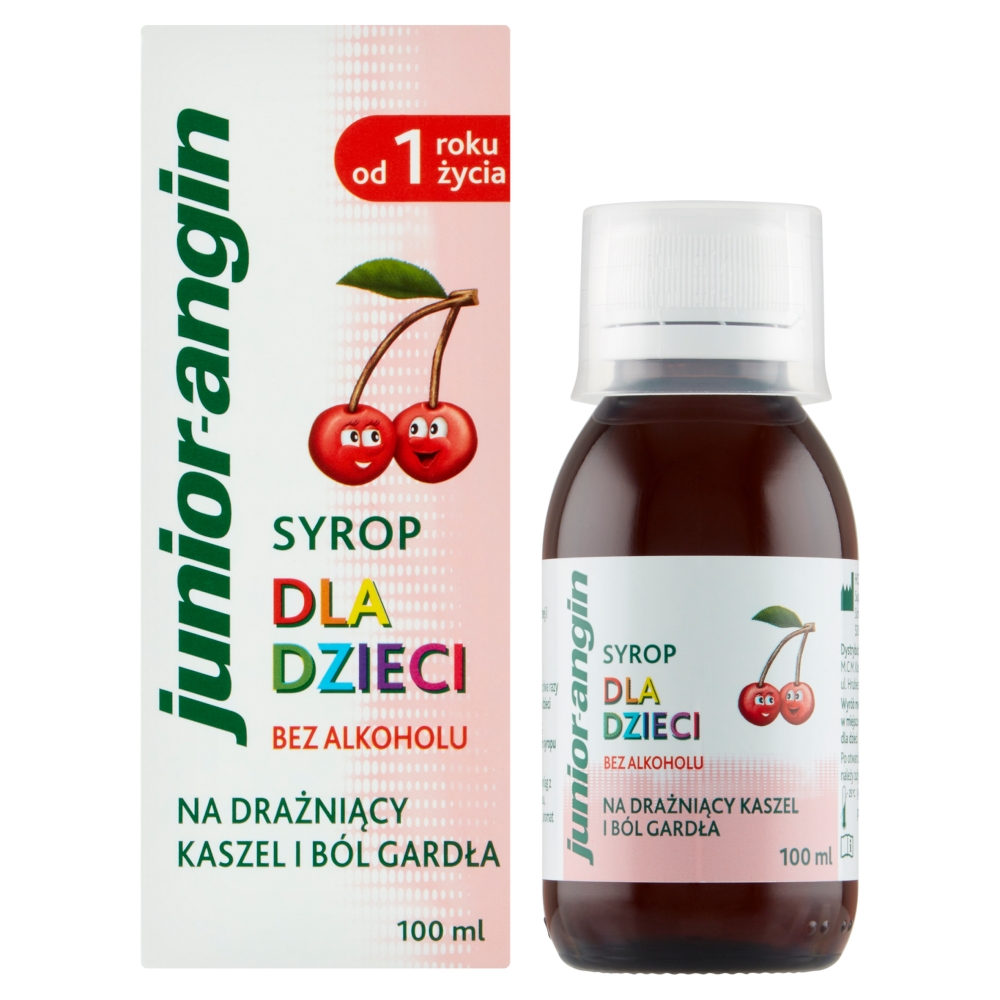 Junior-angin, Syrop na kaszel i gardło dla dzieci od 1. roku życia, Smak czereśniowy