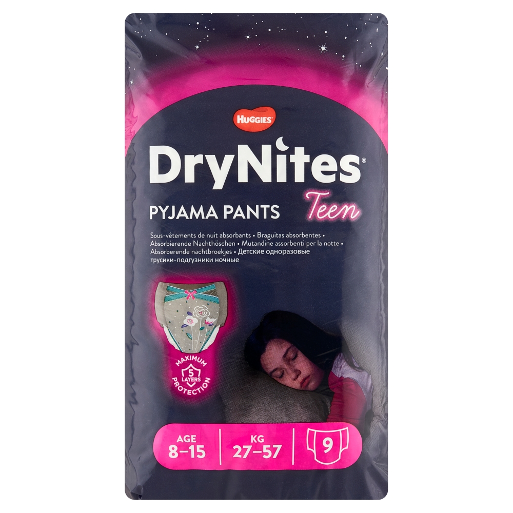 Huggies Dry Nites Girl 8-15 Mutandine Super Assorbenti per la Notte 9 pz