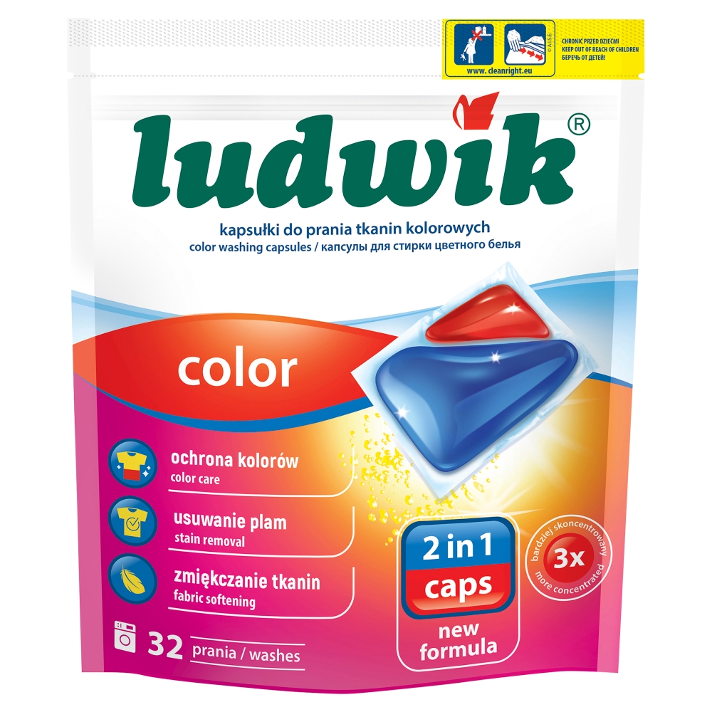 Ludwik Color 2 in 1 Kapsułki do prania tkanin kolorowych, 32 szt.