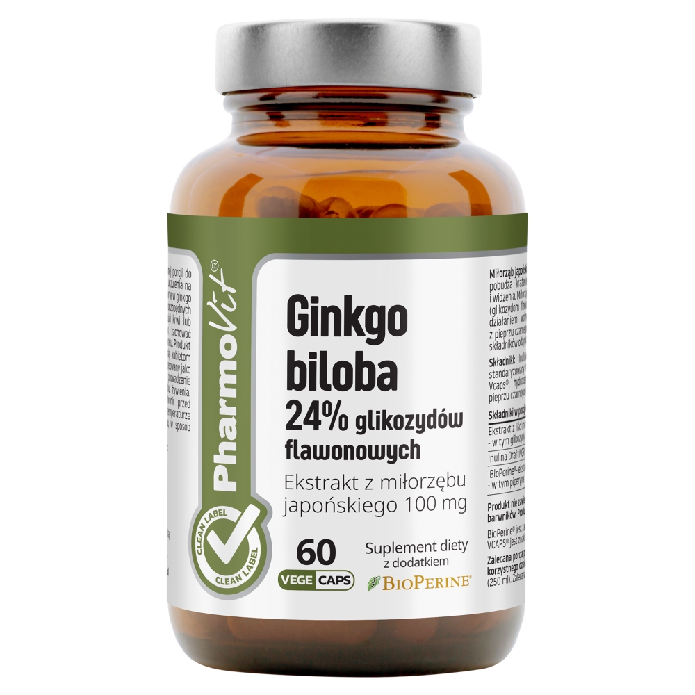 PharmoVit Clean Label Ginko Biloba 24% Glikozydów kapsułki