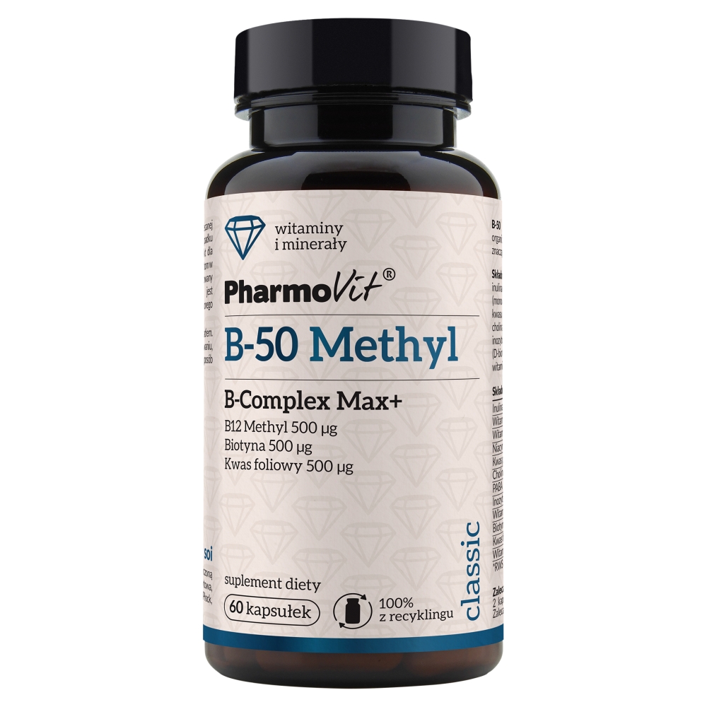 Pharmovit B-50 Methyl B-Complex Max+, 60 kaps.