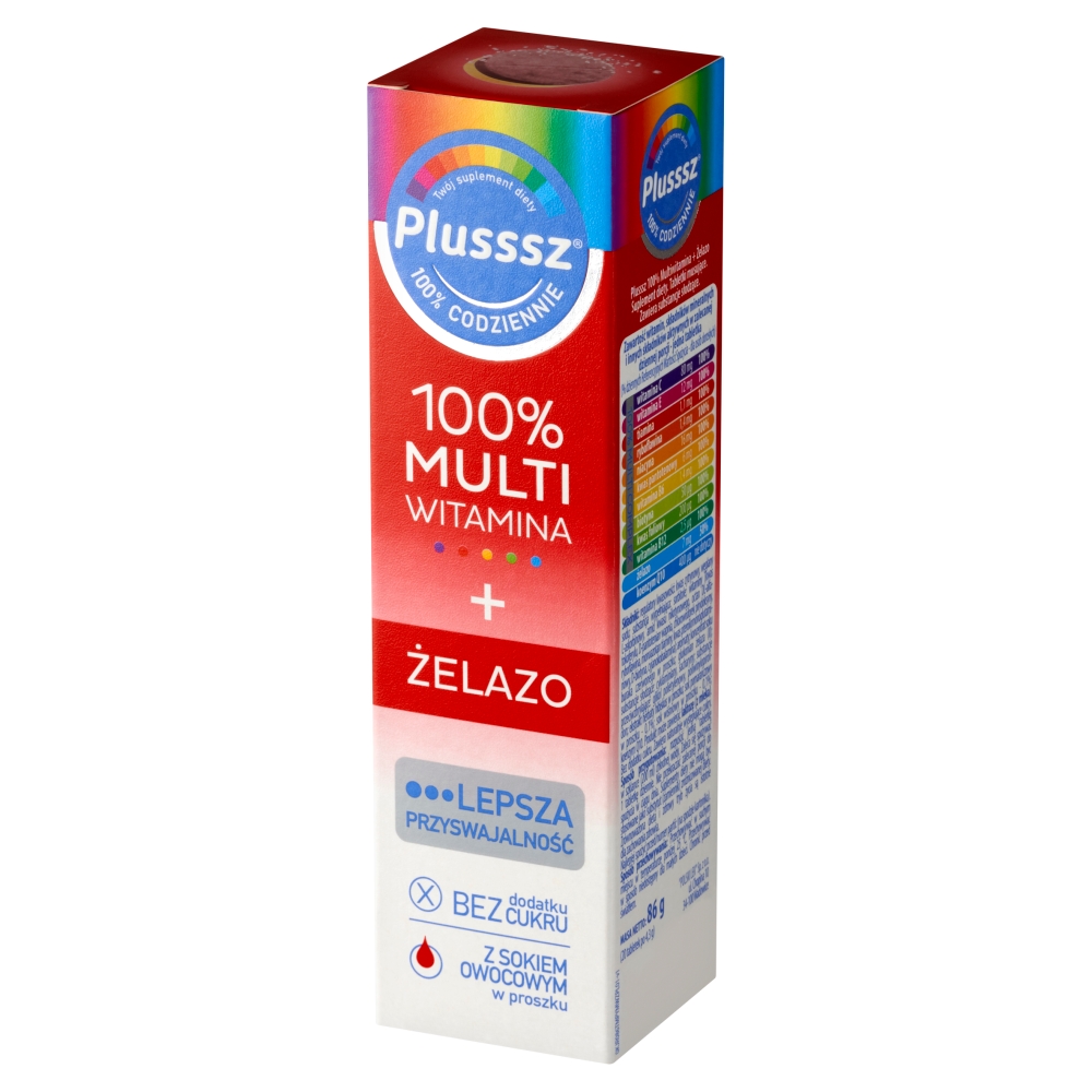 Plusssz 100% Multiwitamina + Żelazo, Tabletki musujące