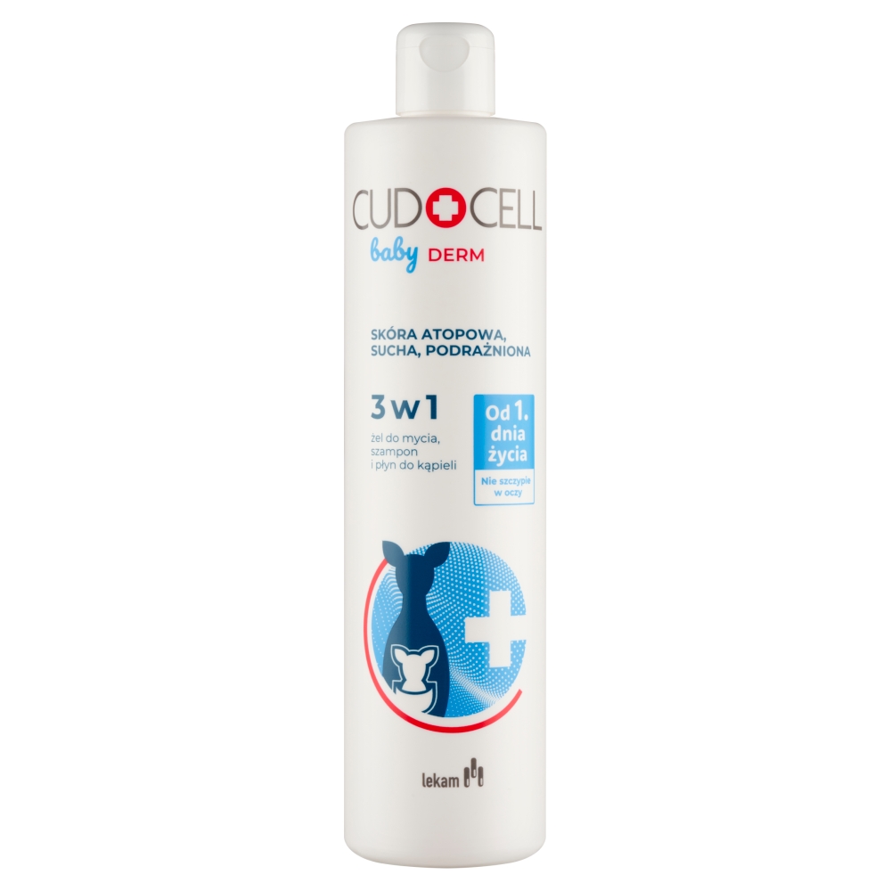 Cudocell Baby Derm Żel do Mycia, Szampon i Płyn Do Kąpieli 3 w 1 Skóra Atopowa 400 ml