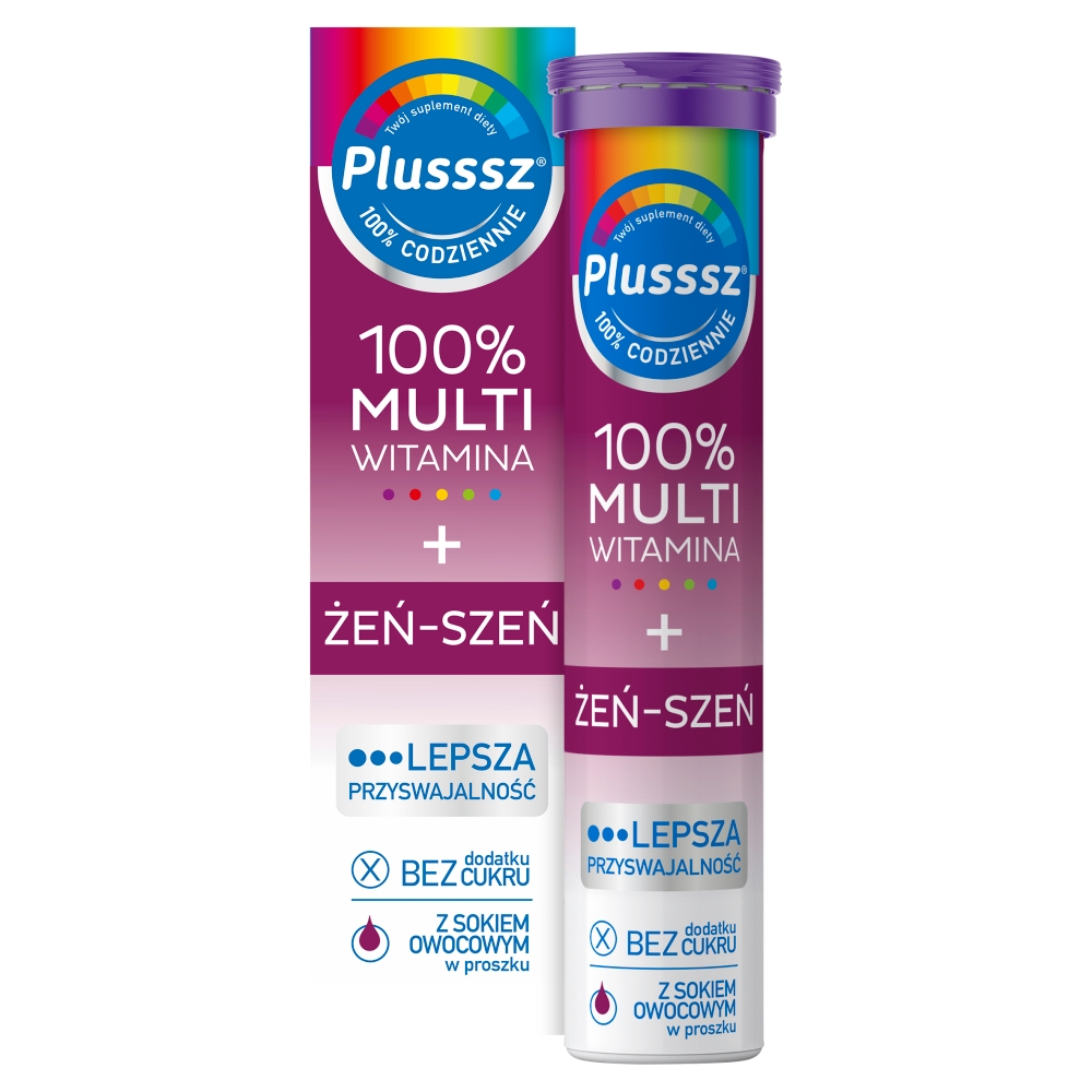 Plusssz 100% Multiwitamina + Żeń-Szeń, Tabletki musujące
