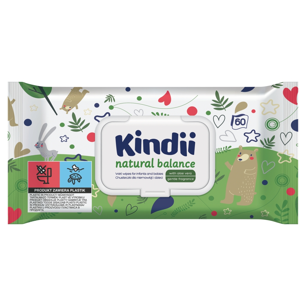 Cleanic Kindii  Naturals Balance Chusteczki dla dzieci i niemowląt, 60 szt.