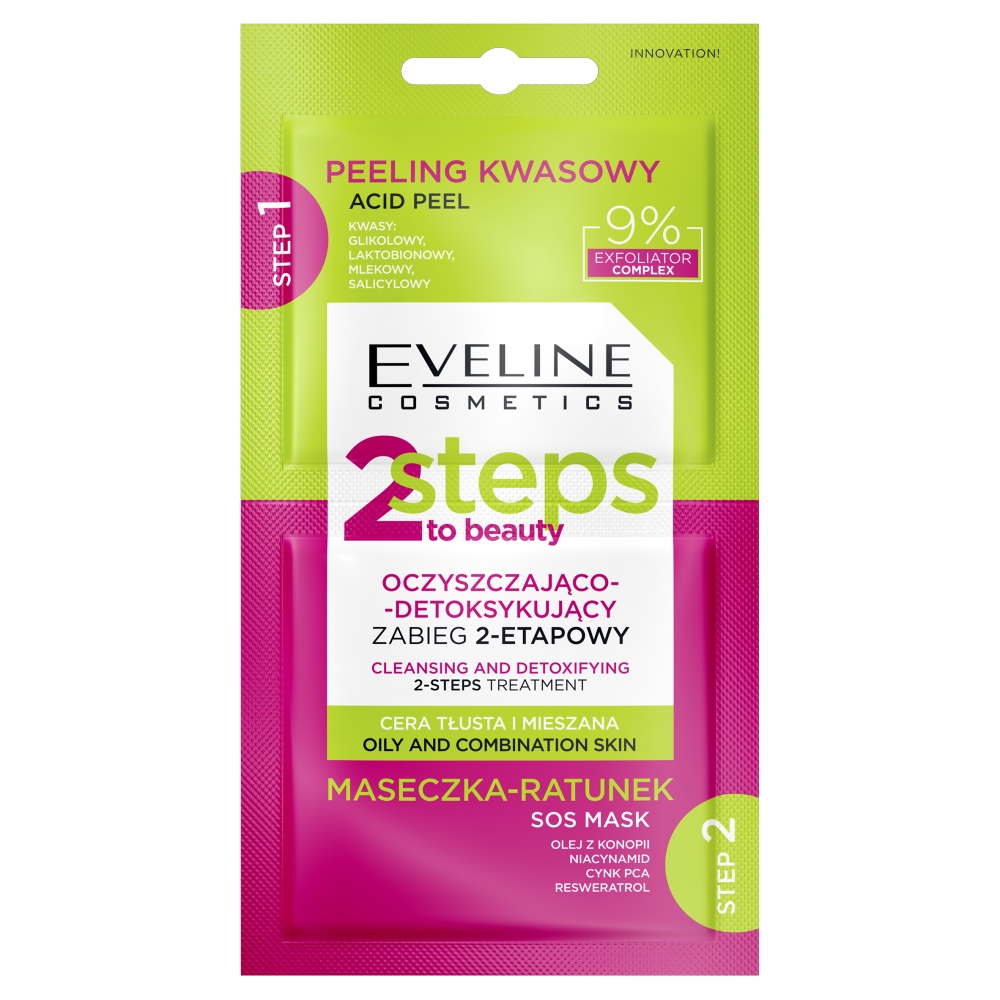 Eveline 2 Steps To Beauty Oczyszczająco-detoksykujący zabieg 2-etapowy, 2x4ml