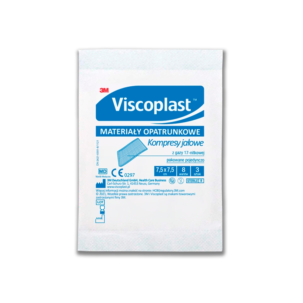 Viscoplast, Kompresy gazowe jałowe, 7,5x7,5cm