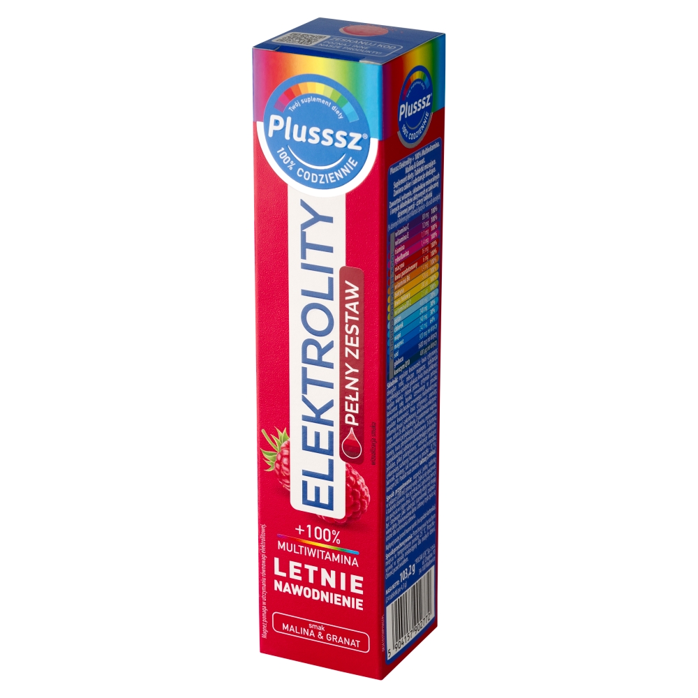 Plusssz Elektrolity + 100% Multiwitamina Malina & Granat Tabletki musujące