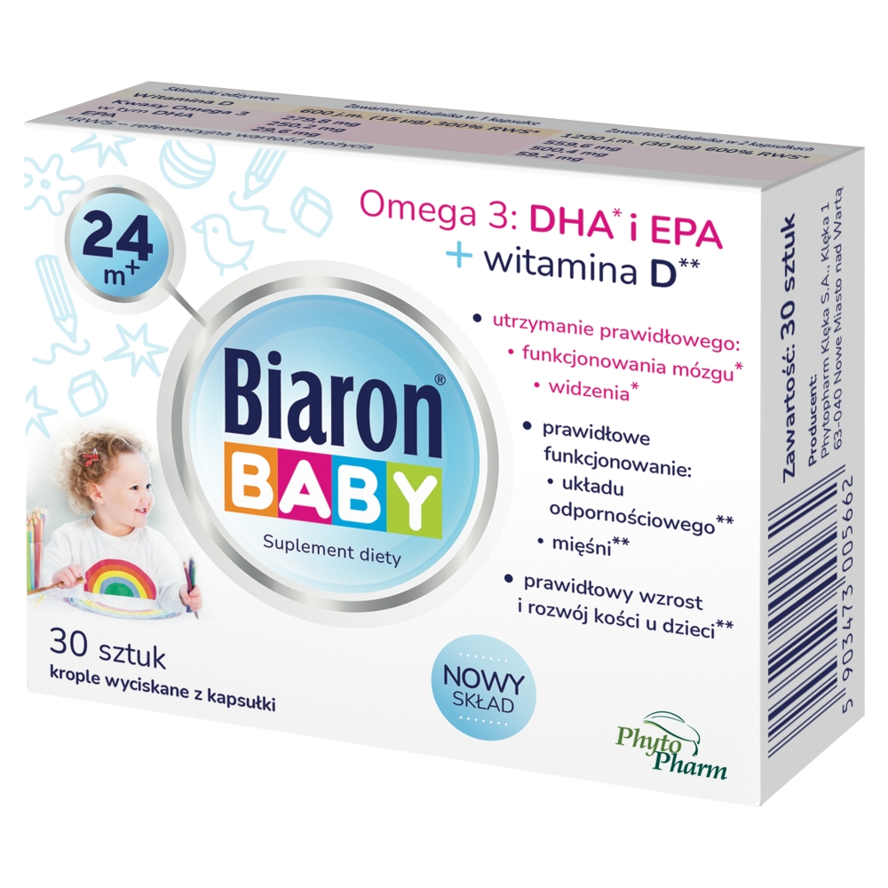 Bioaron Baby, Omega 3 + Witamina D dla dzieci od 24. miesiąca życia, Krople wyciskane z kapsułki