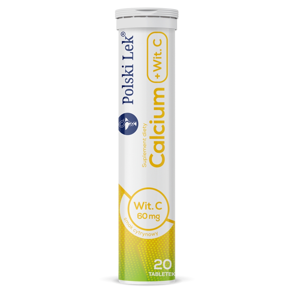 Calcium + Witamina C, Smak cytrynowy, Tabletki musujące
