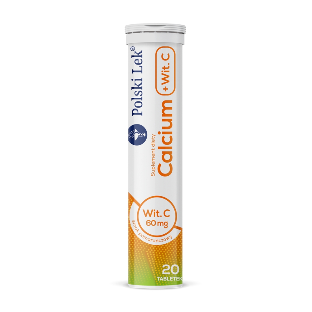 Polski Lek Calcium + Witamina C, Smak pomarańczowy, Tabletki musujące