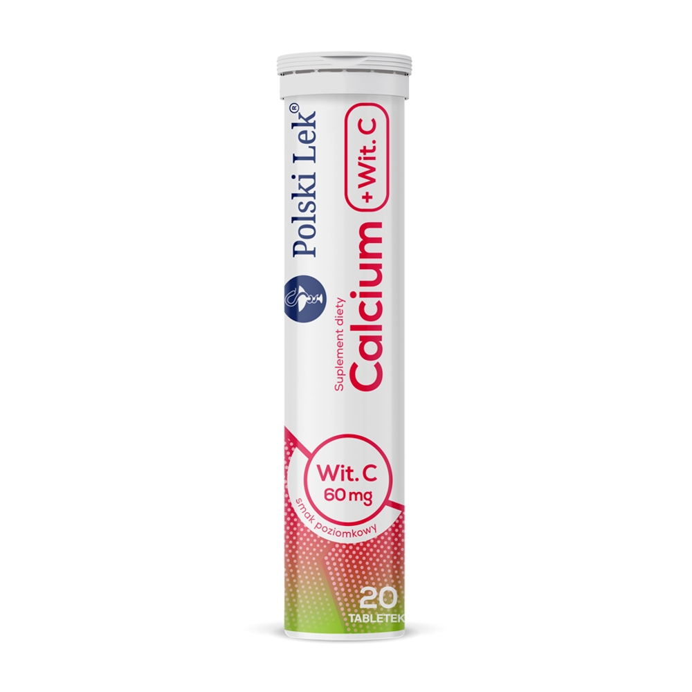 Calcium z Witaminą C, Smak poziomkowy, Tabletki musujące