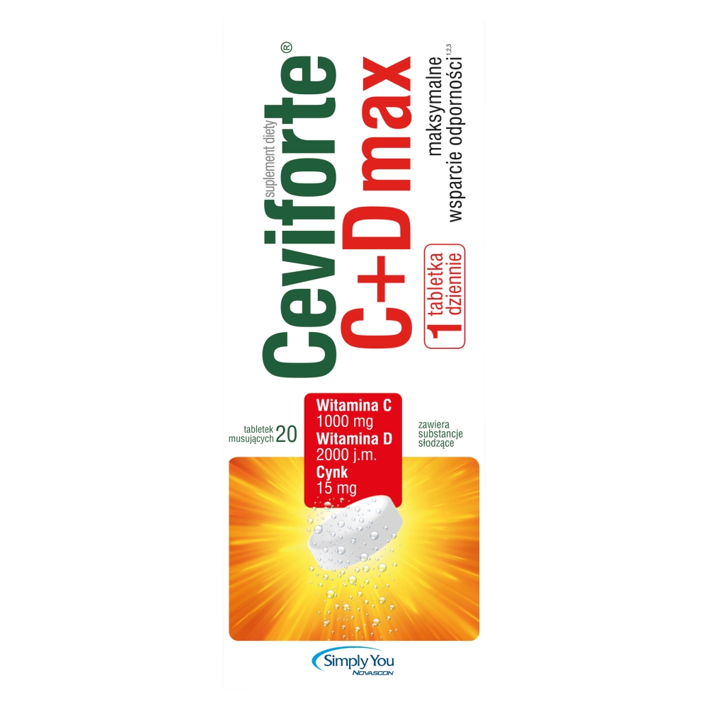 Ceviforte Max, Suplement diety z witaminą C, D3 i cynkiem, Tabletki musujące