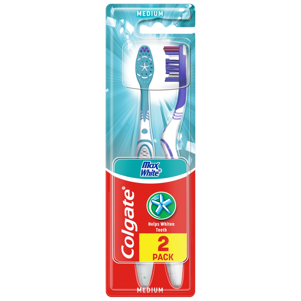 Colgate Max White Szczoteczka do zębów średnia Medium 2 szt.
