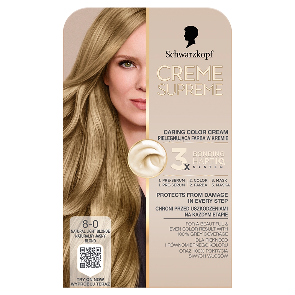 Schwarzkopf Creme Supreme, Farba do włosów, 8-0 Naturalny Jasny Blond