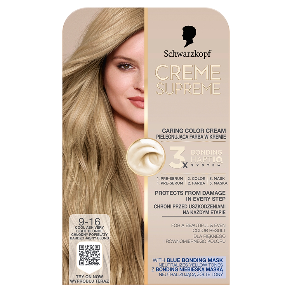 Schwarzkopf Creme Supreme, Farba do włosów, 9-16 Chłodny Popielaty Bardzo Jasny Blond