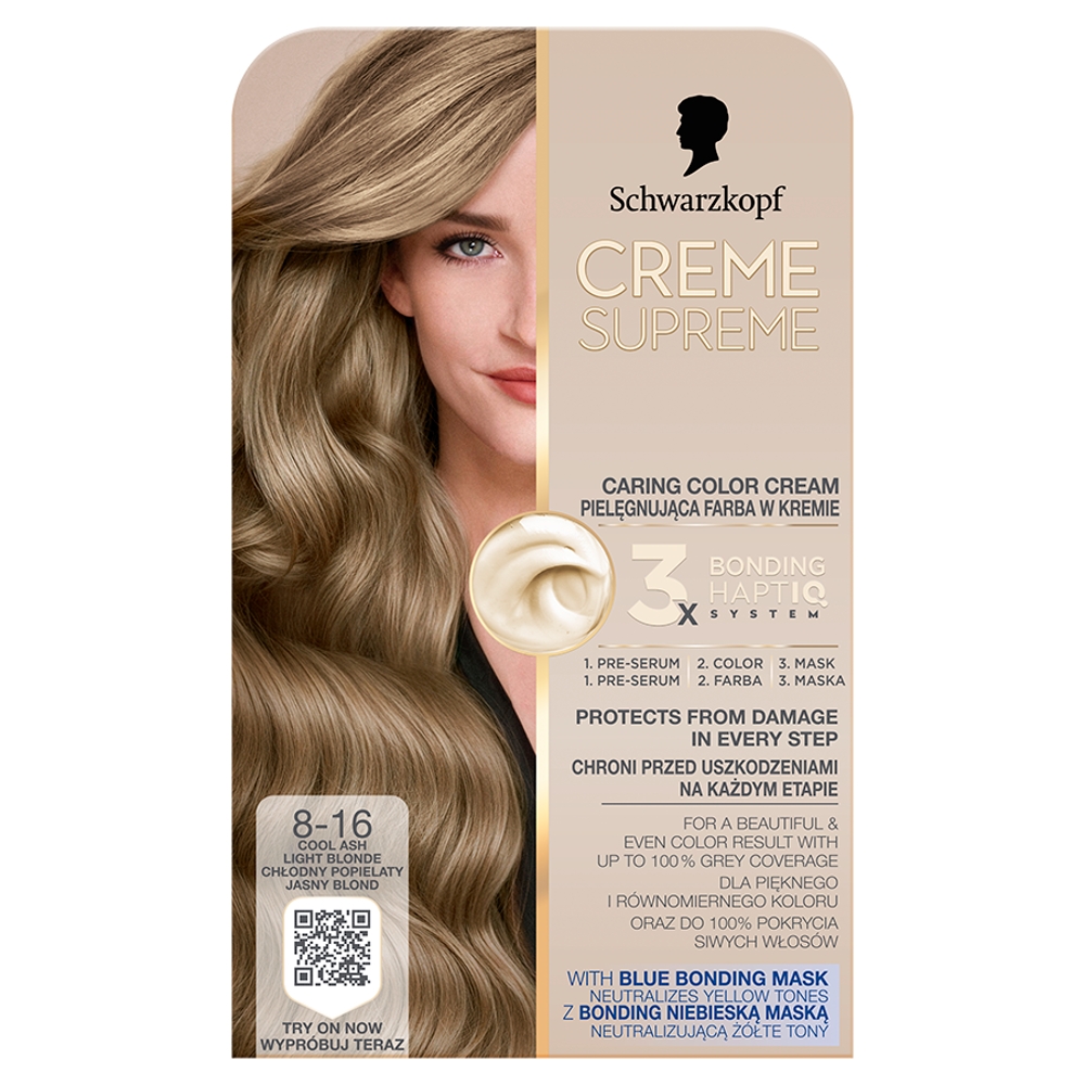 Schwarzkopf Creme Supreme, Farba do włosów, 8-16 Chłodny Popielaty Jasny Blond