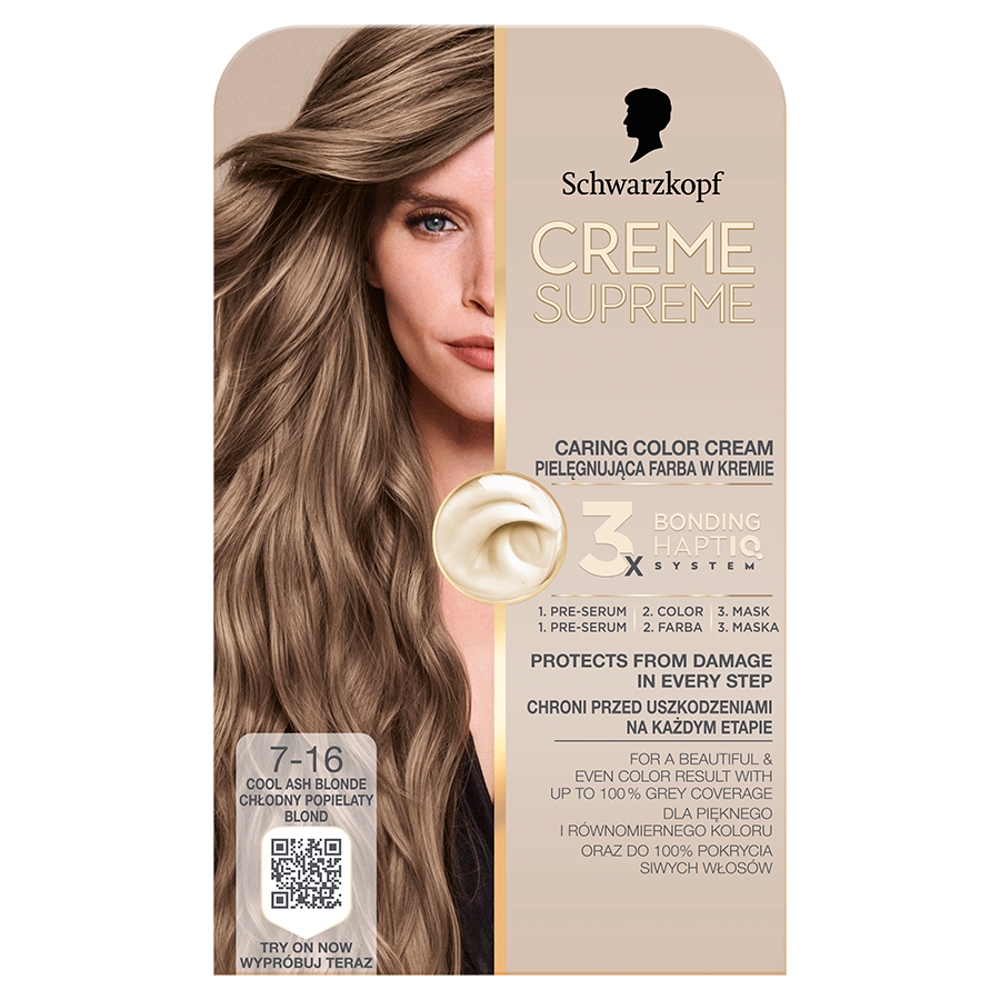 Schwarzkopf Creme Supreme, Farba do włosów, 7-16 Chłodny Popielaty Blond