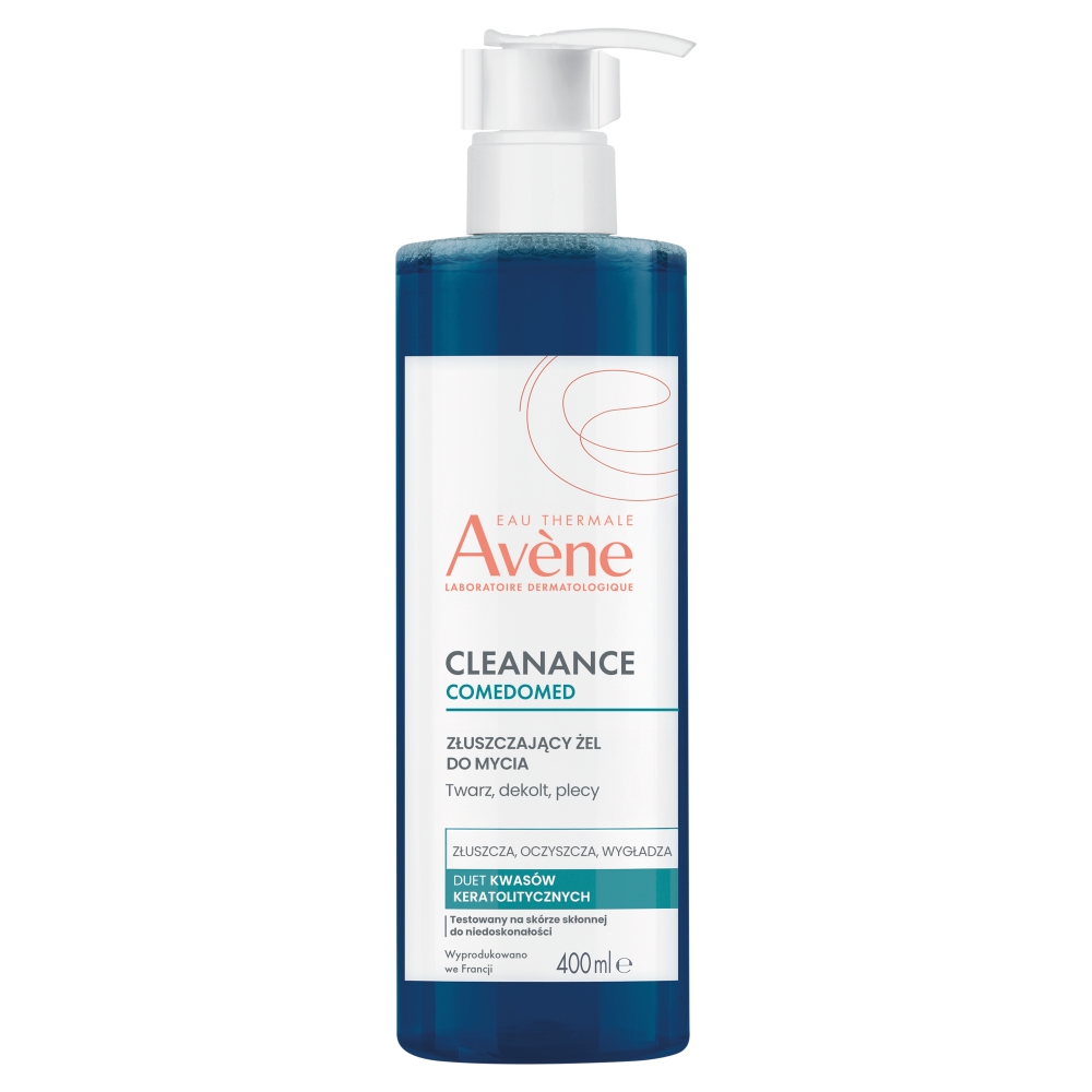 Avene Cleanance Comedomed, Złuszczający żel do mycia cery tłustej i trądzikowej na twarzy, dekolcie i plecach
