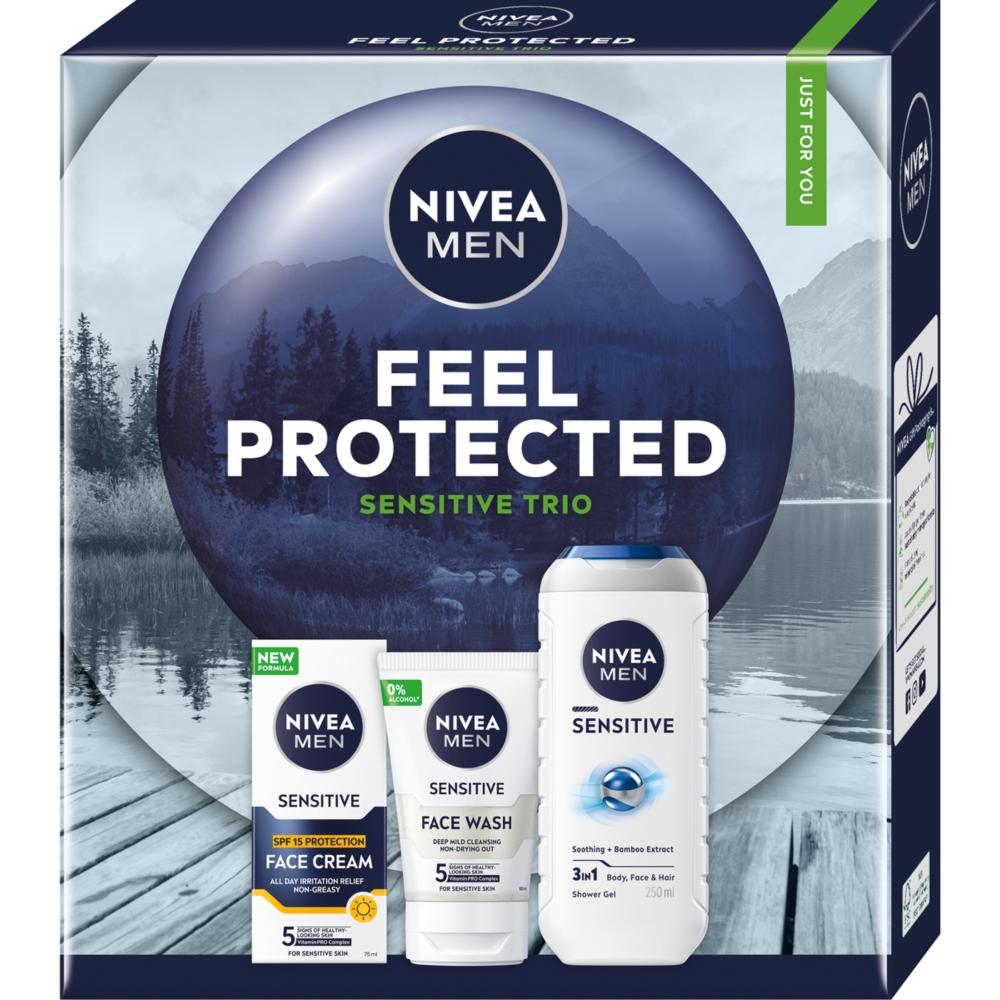 Nivea zestaw Men Feel Protected: Żel do mycia ciała + Żel do mycia twarzy + Krem do twarzy
