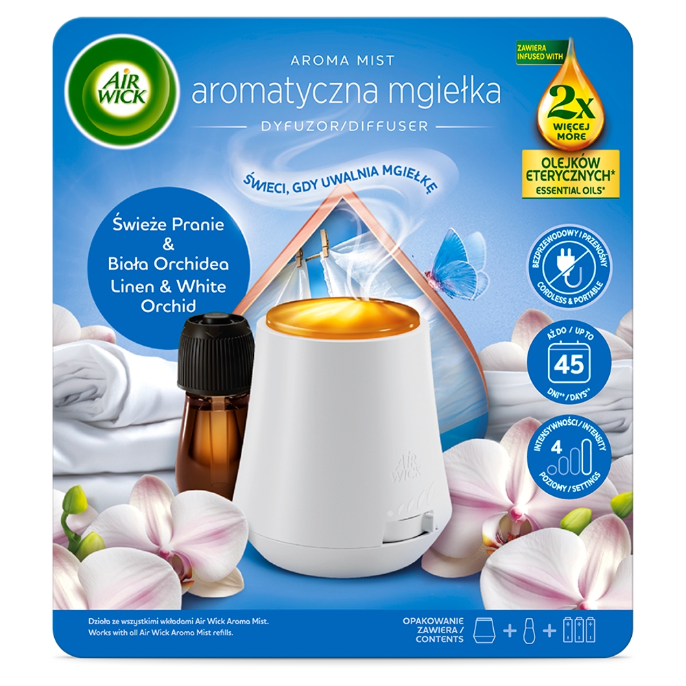Air Wick Aromatyczna Mgiełka Świeże Pranie & Biała Orchidea/Linen & White Orchid, Komplet