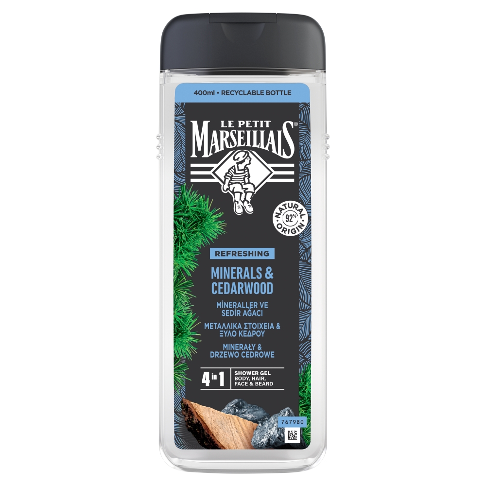 Le Petit Marseillais Żel pod prysznic 4w1 dla mężczyzn Minerały & Drzewo Cedrowe, 400 ml