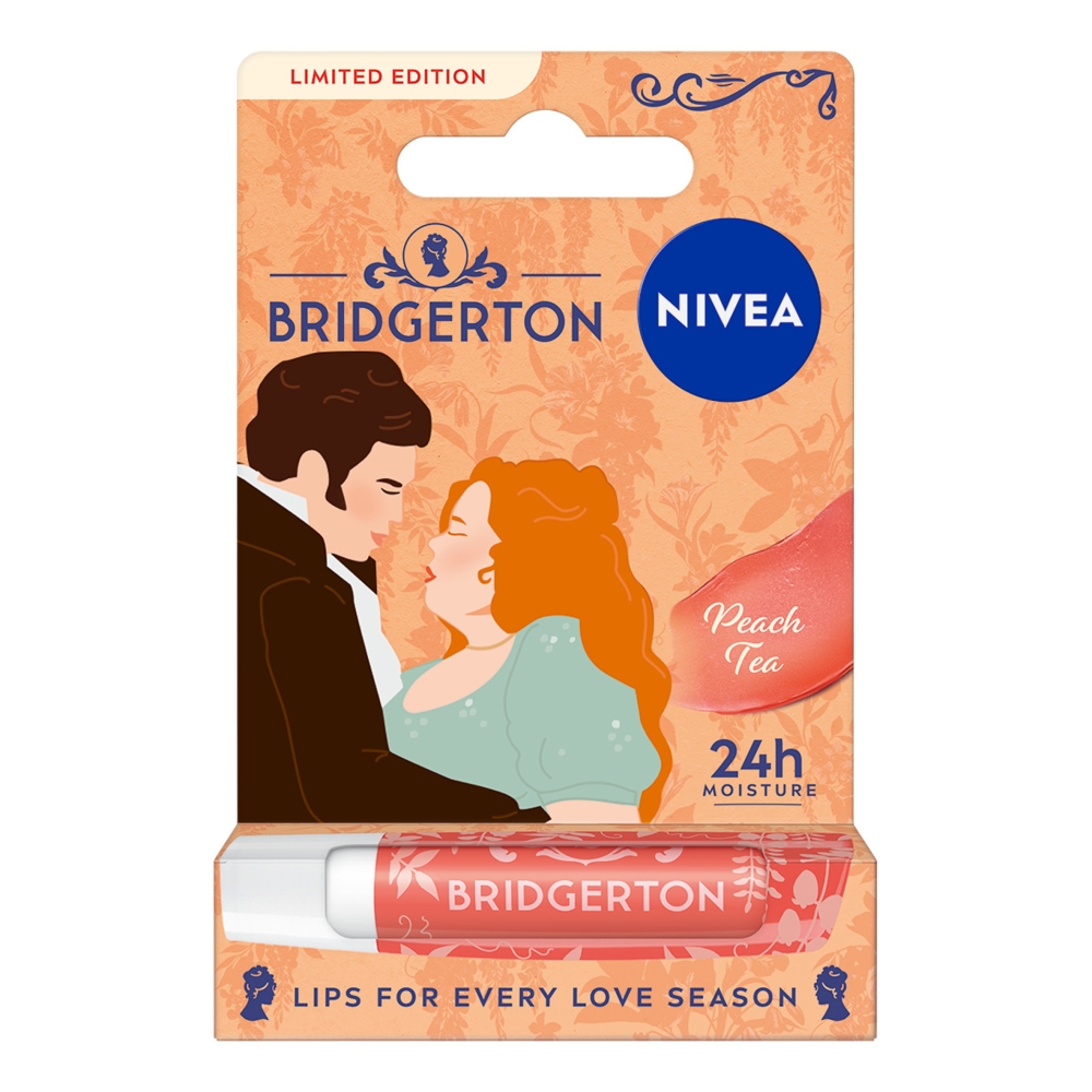 Nivea Bridgerton Edition Pielęgnująca pomadka do ust, Peach Tea
