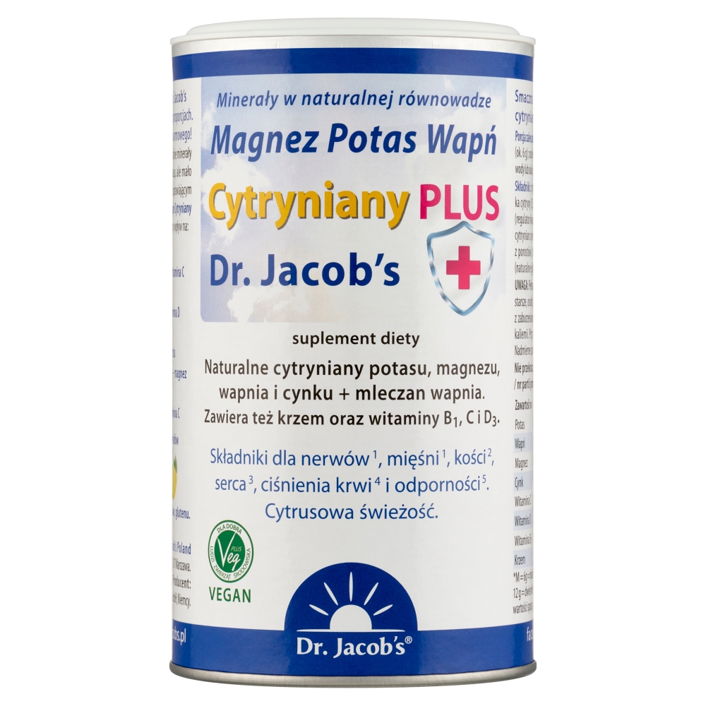Dr. Jacobs Magnez Potas Wapń Cytryniany Plus Proszek, 300 g
