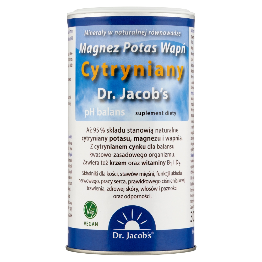 Dr. Jacobs Magnez Potas Wapń Cytryniany (pH Balans Proszek Zasadowy) Proszek, 300 g