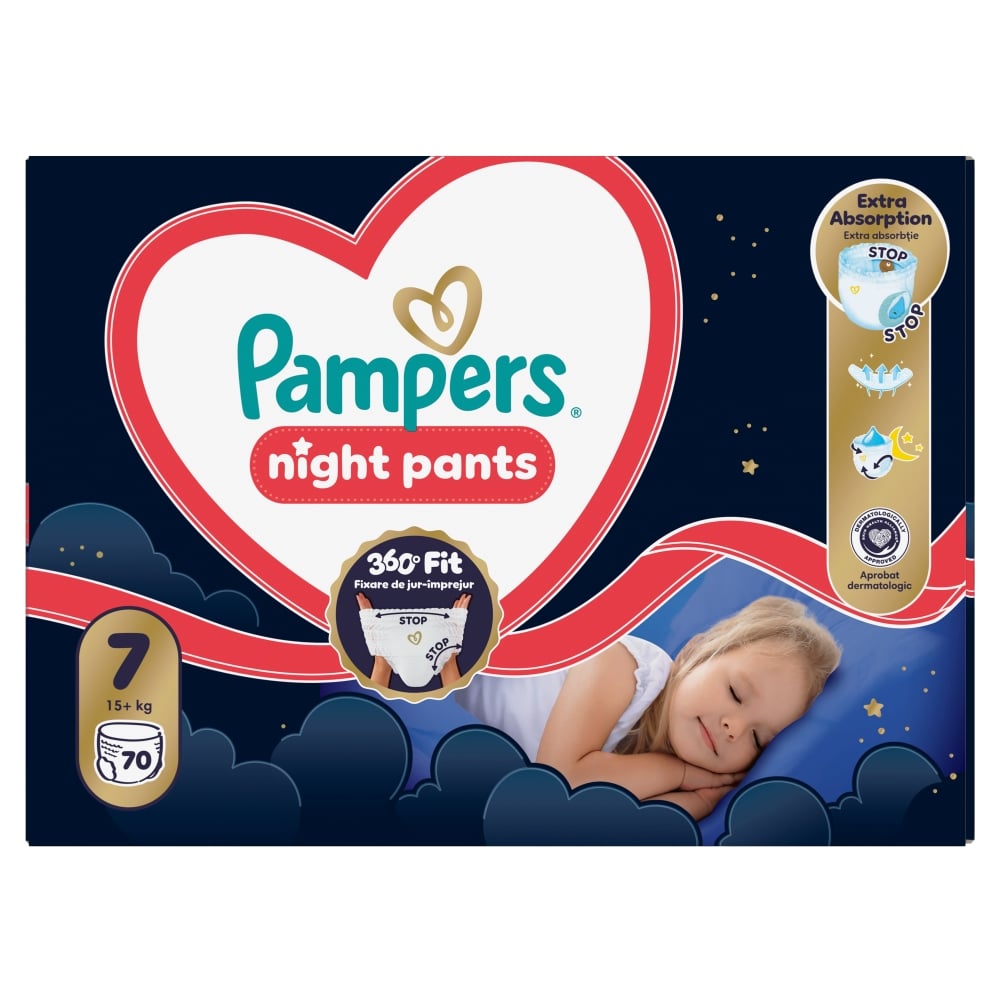 Pampers Night Pants Pieluchomajtki Rozm. 7 XXXLarge, 70 szt.