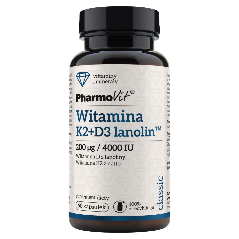 PharmoVit Classic Witamina K2 + D3 Lanolin 200 mcg/4000 IU Kapsułki