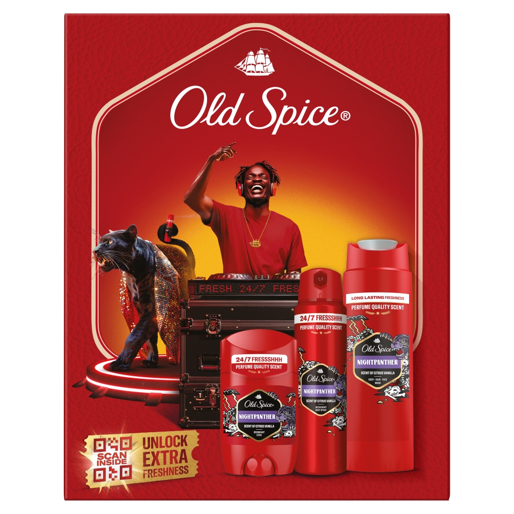 Old Spice Zestaw DJ Nightpanther: Deo sztyft 50 ml + Deo spray 150 ml + Żel pod prysznic 250 ml