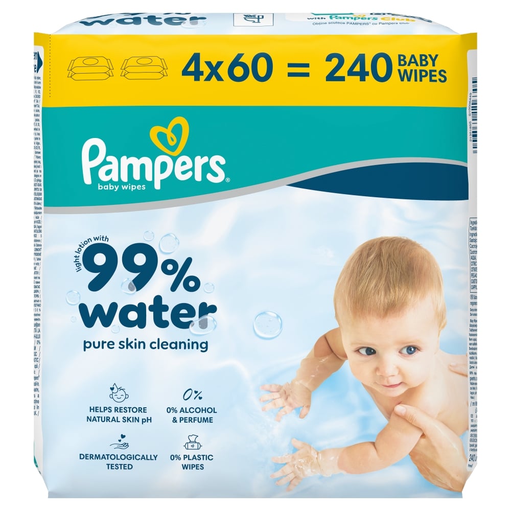 Pampers Aqua Chusteczki Nawilżane, 60 szt. x 4