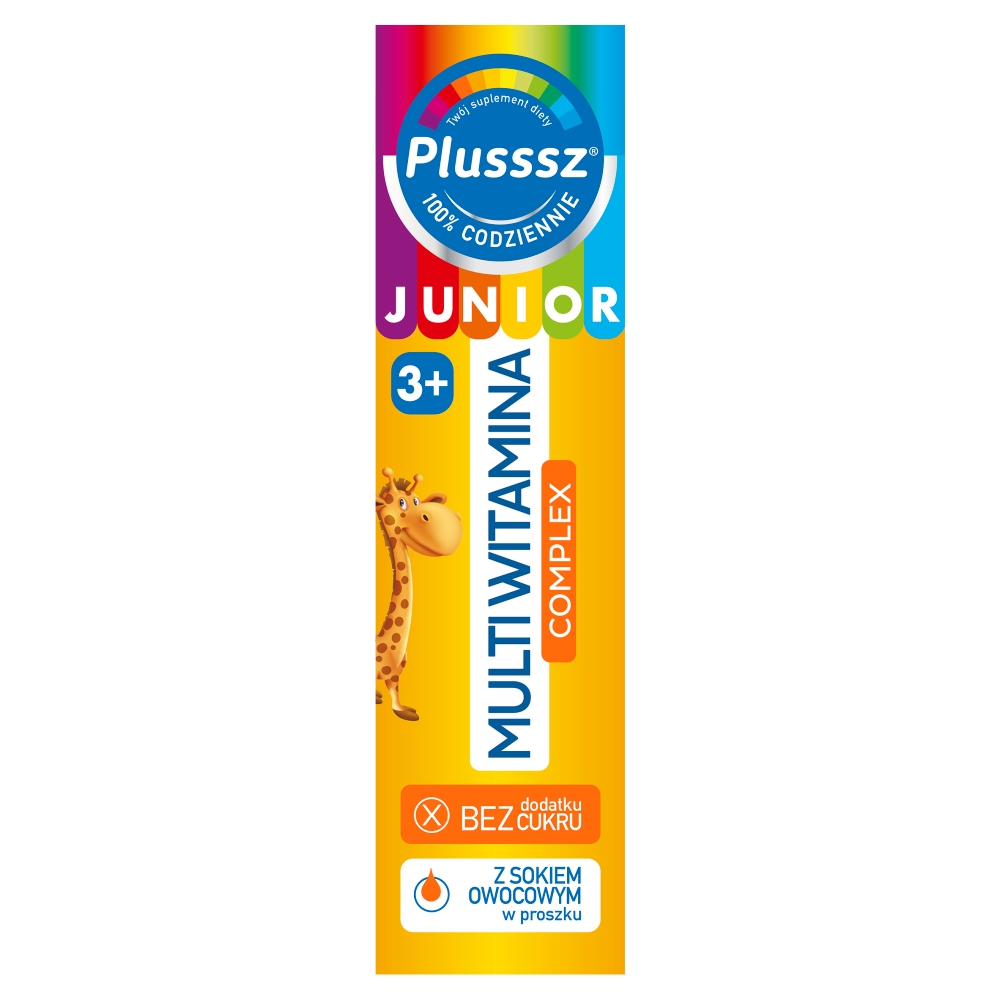 Plusssz Junior Multiwitamina Complex, Tabletki musujące dla dzieci powyżej 3. roku życia, Smak tropikalny