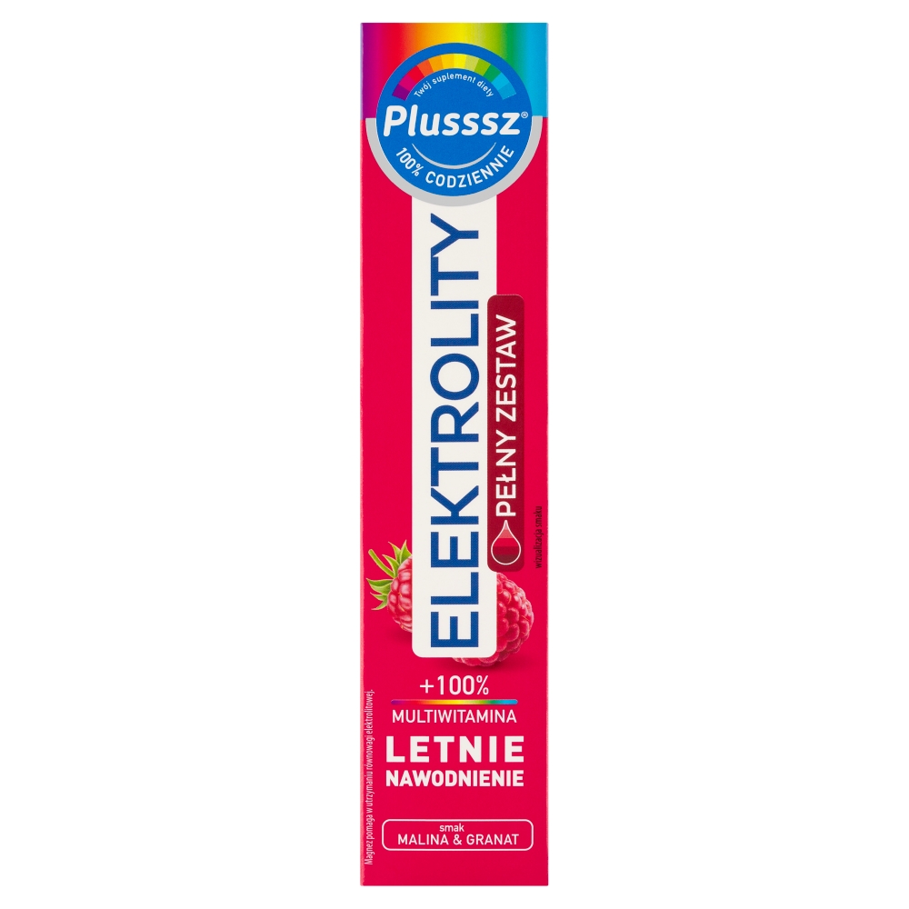 Plusssz Elektrolity + 100% Multiwitamina Malina & Granat Tabletki musujące