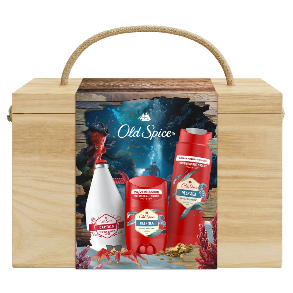 Old Spice Zestaw Treasure Box: Woda 100 ml + Deo stick 50 ml + Żel pod prysznic 250 ml