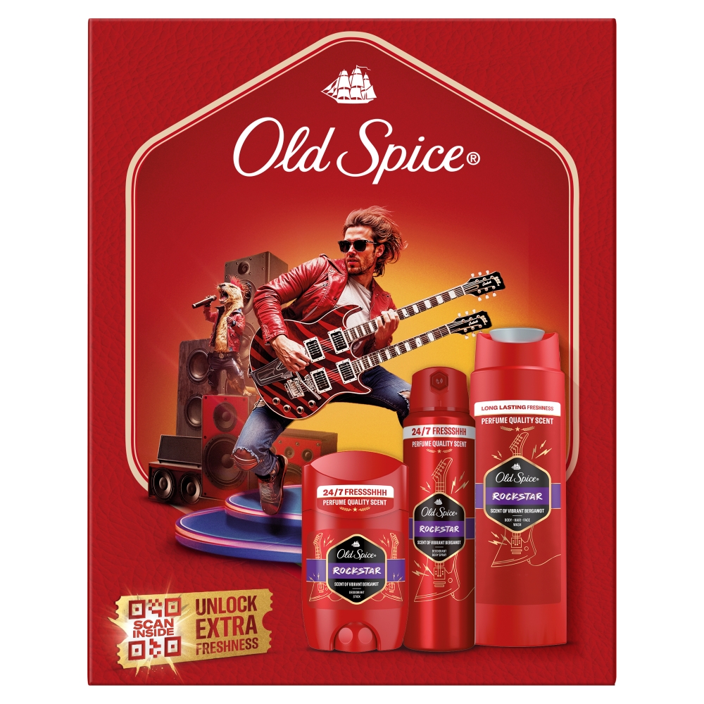 Old Spice Zestaw Rockstar: Deo stick 50 ml + Deo spray 150 ml + Żel pod prysznic 250 ml