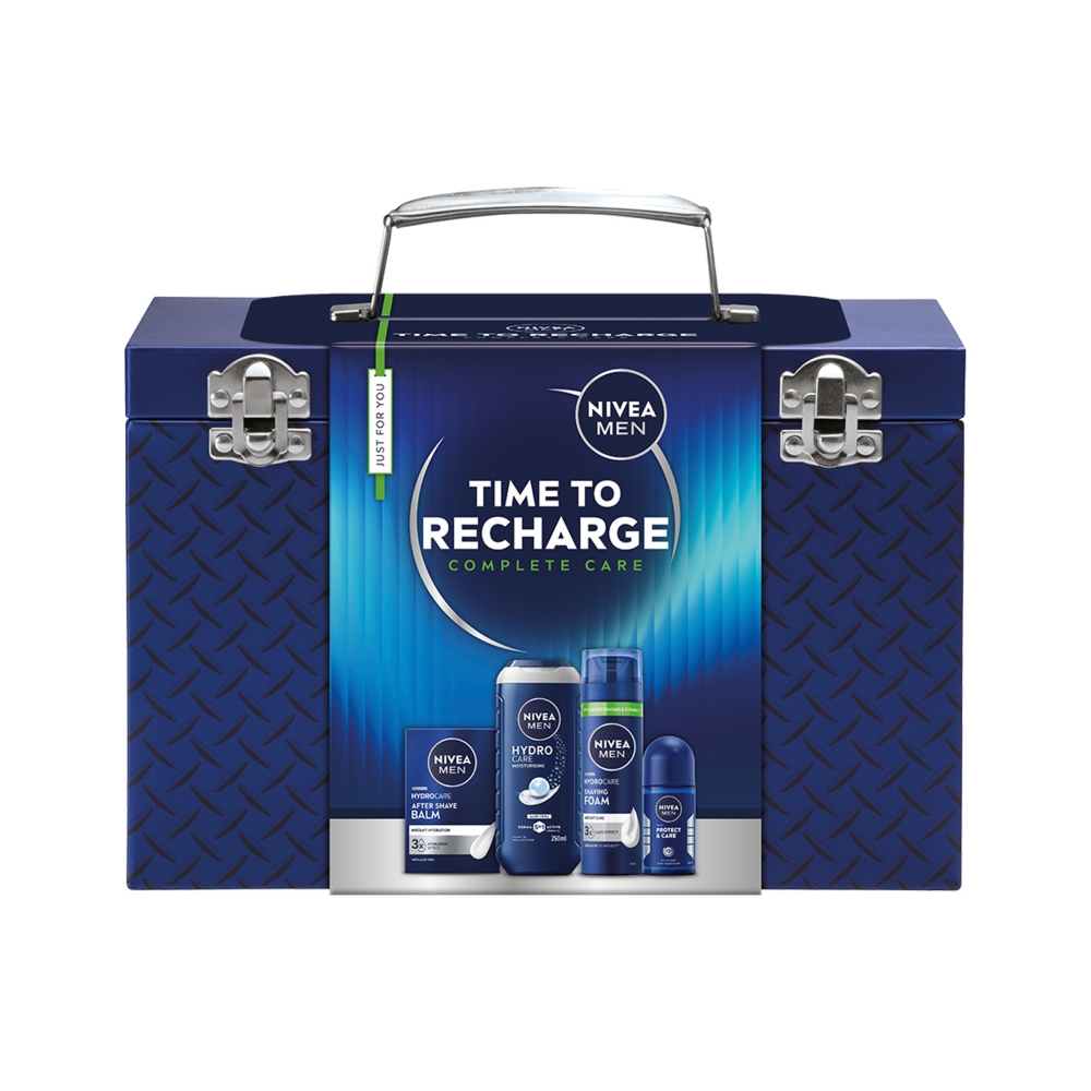 Nivea Zestaw Time to Recharge: Pianka do golenia 200 ml + Roll-on 50 ml + Balsam a/s 100 ml + Żel pod prysznic