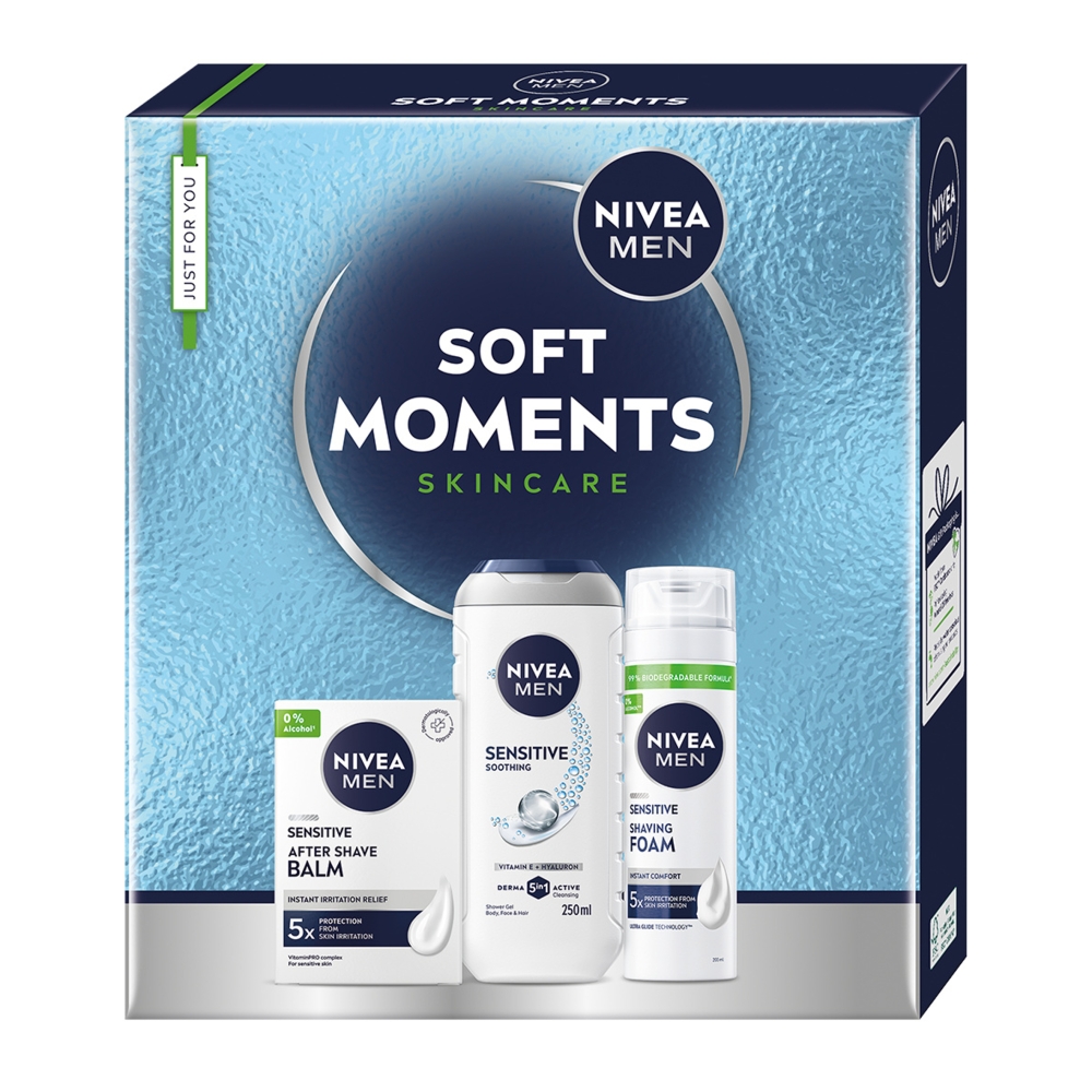 Nivea Zestaw Soft Moments: Shower gel 250 ml + Balsam 100 ml + Pianka do golenia 200 ml