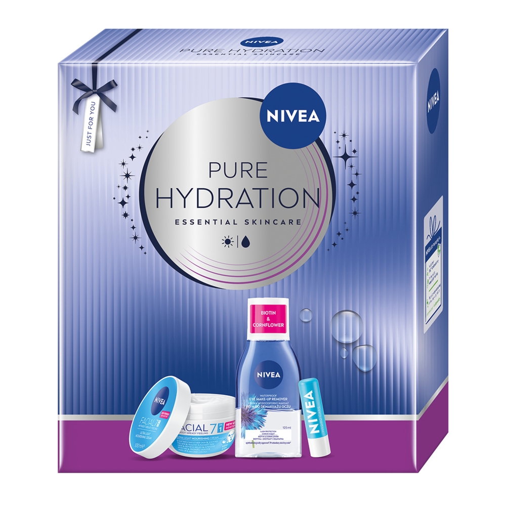 Nivea Zestaw: Krem do twarzy odżywczy 100 ml + Dwufazowy płyn do demakijażu oczu 125 ml + Balsam do ust