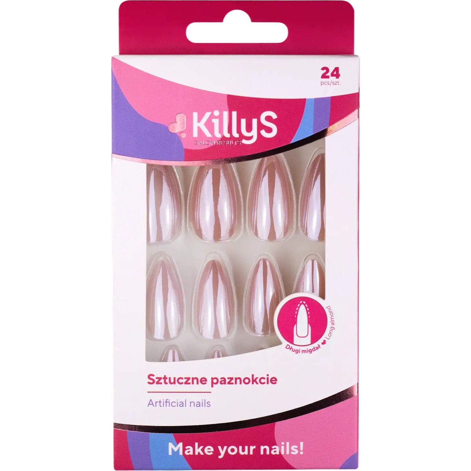 KillyS Sztuczne paznokcie Long Almond Cosmic Pink Metallic 24 szt.