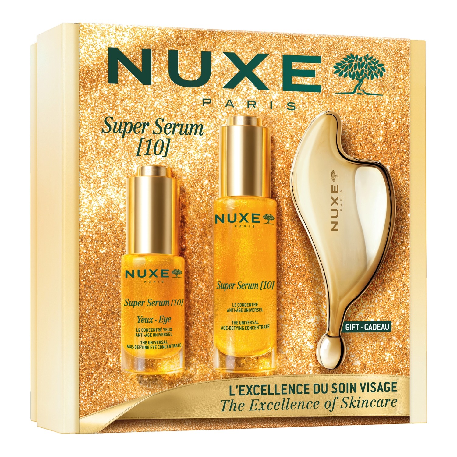 Nuxe zestaw Super Serum [10]: Serum 30ml + Serum pod oczy 15ml + Płytka do masażu twarzy