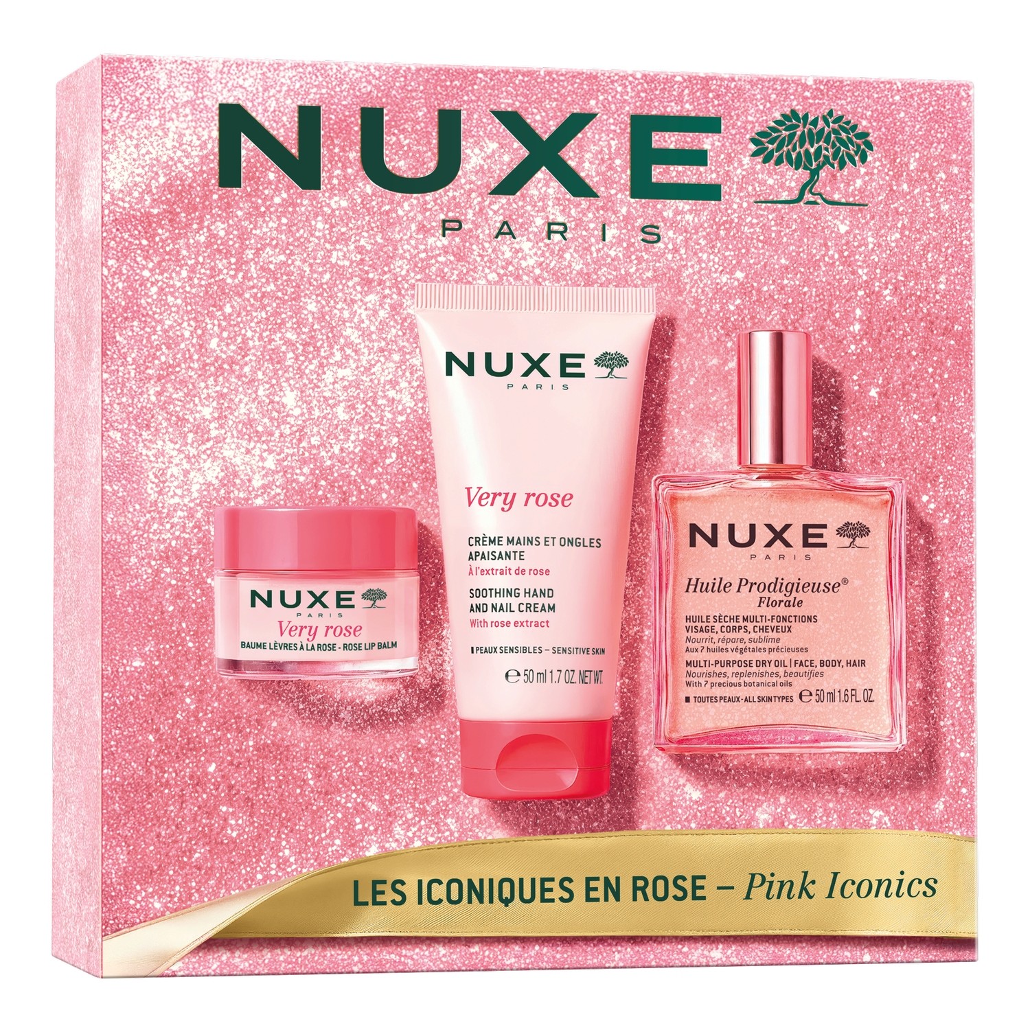 Nuxe Bestsellery Huile Prodigieuse Florale: Huile Prodigieuse® Florale Suchy olejek 50 ml + Very Rose Różany krem do rąk 50 ml + Very Rose Różany balsam do ust 15 g
