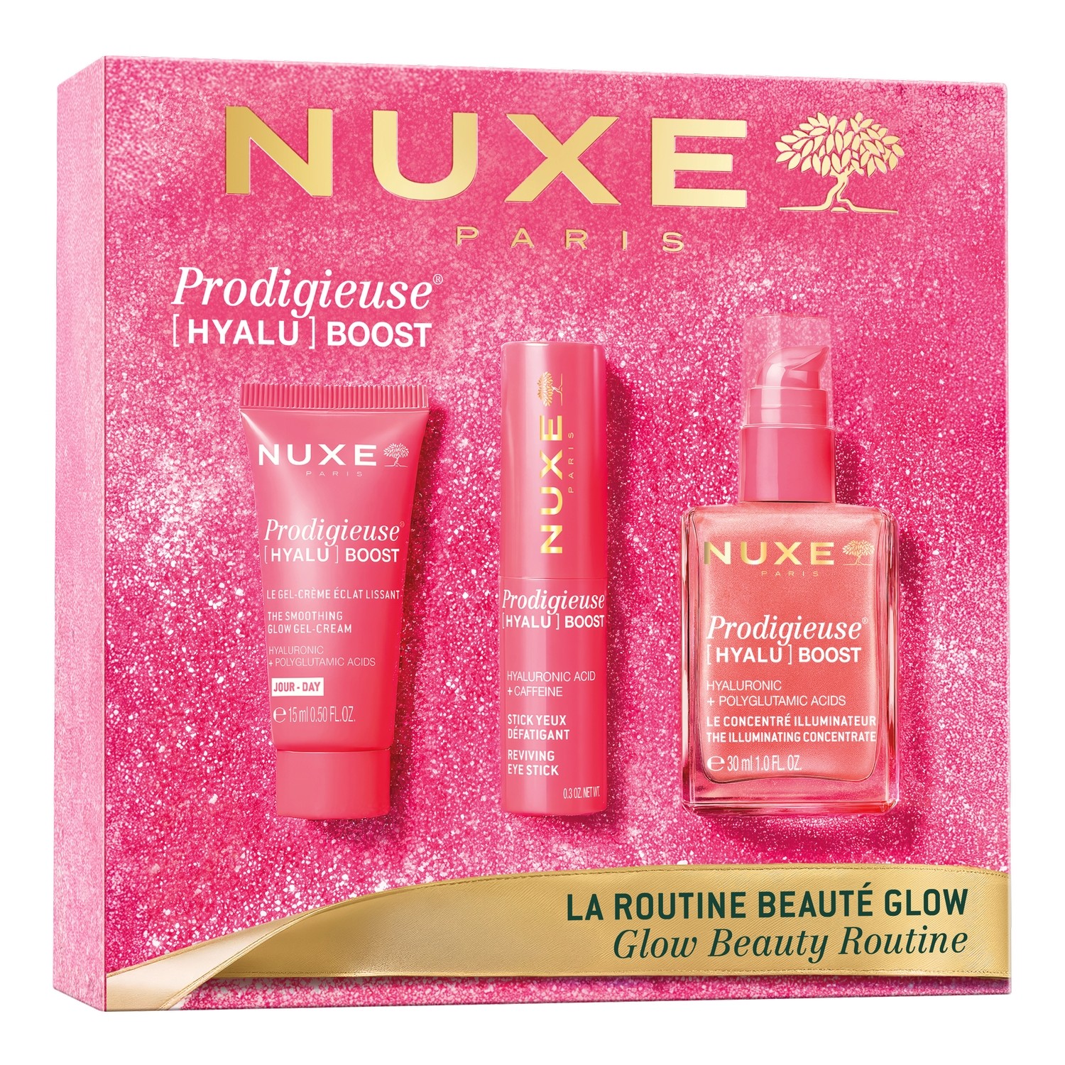 Nuxe zestaw Prodigieuse Hyalu Boost: Serum 30ml + Żel-krem 15ml + Sztyft pod oczy 8,5g