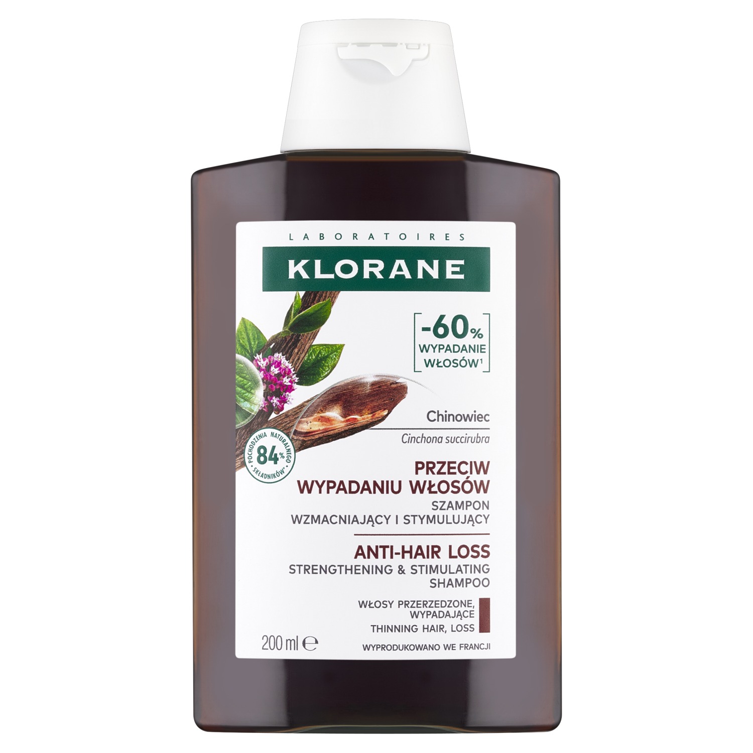 Klorane Przeciw Wypadaniu Włosów Szampon wzmacniający i stymulujący z chininą, 200 ml