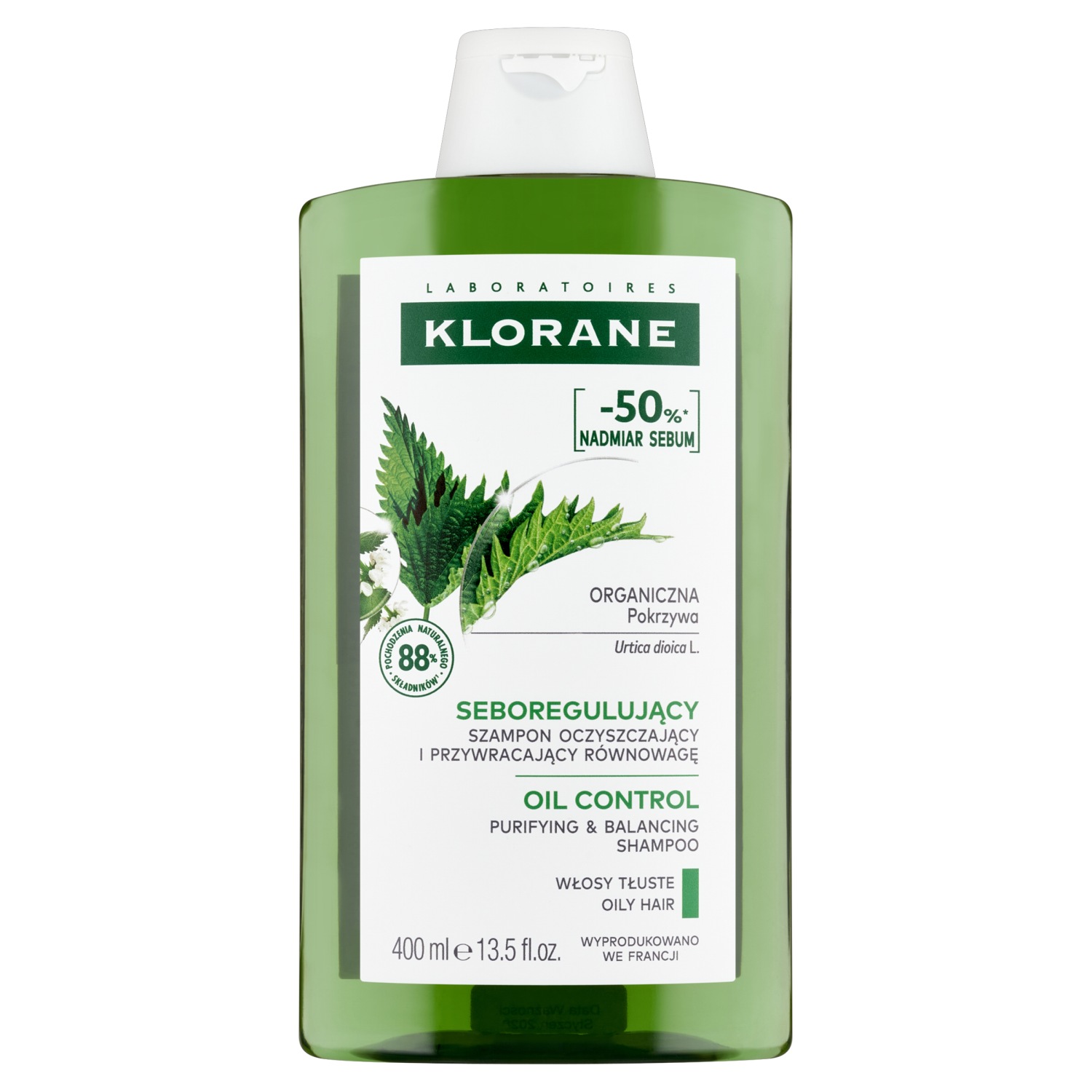 Klorane Seboregulujący szampon z pokrzywą, 400 ml